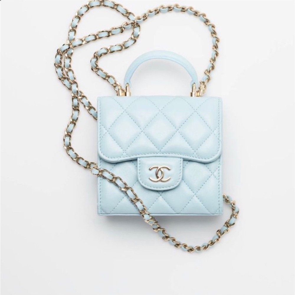 CHANEL 22p Mini Classic Flap Top Handle Crossbody Bag Baby Blue